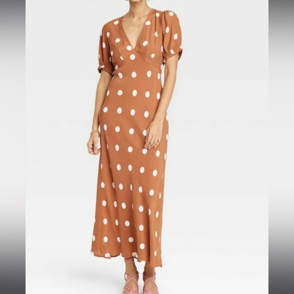 A New Day Brown/Tan And White Polka Dot Dress XS